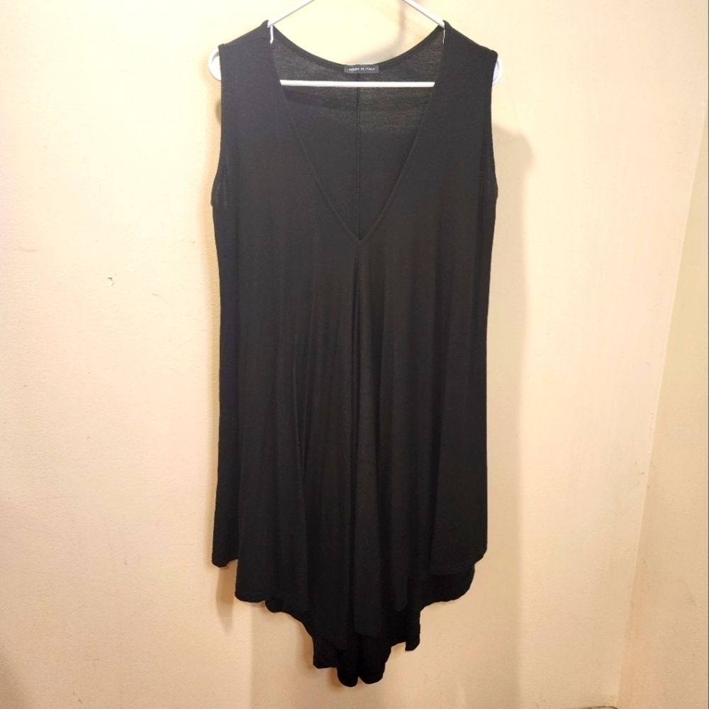 Made in italy women's black casual flare tunic dress midi relaxed fit size 9